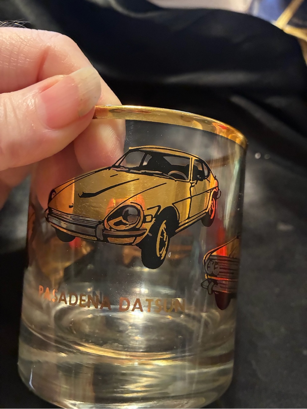 Vintage Gold Trim Glass lowball tumbler Pasadena Datsun - Picture 4 of 7